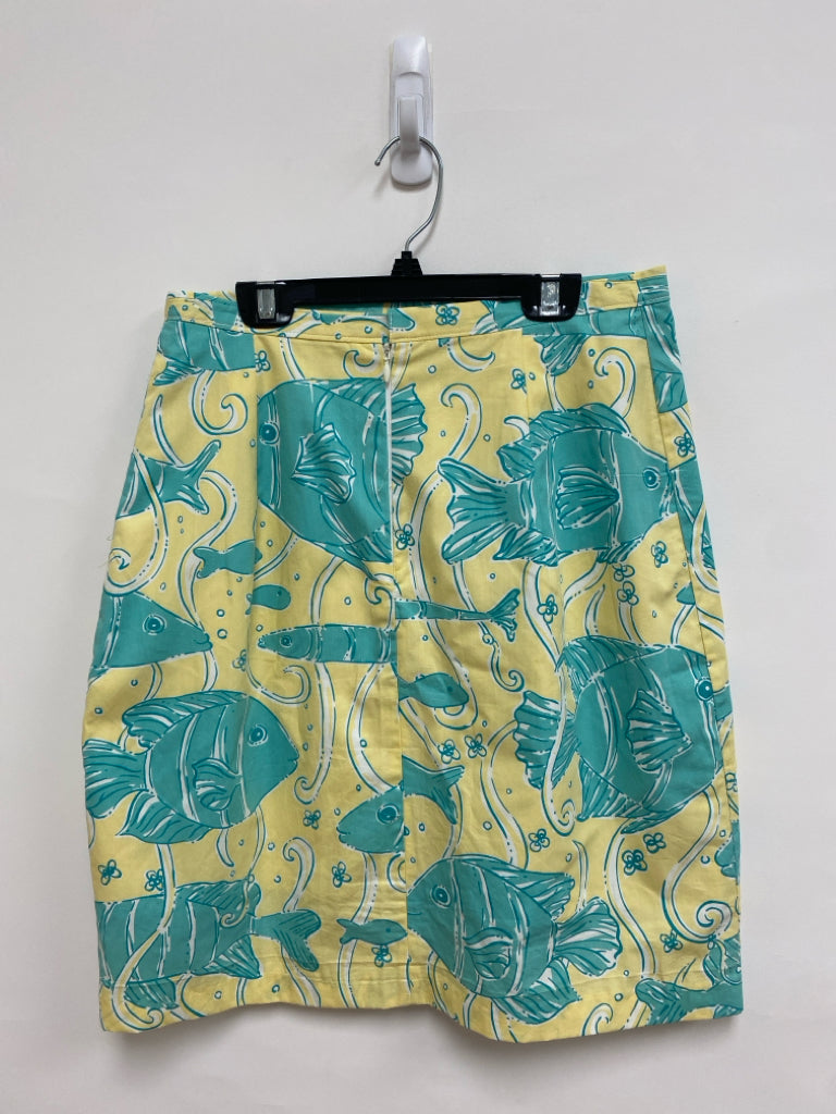 LILLY PULITZER Size M Seafoam Yellow Fish Ladies Skirt