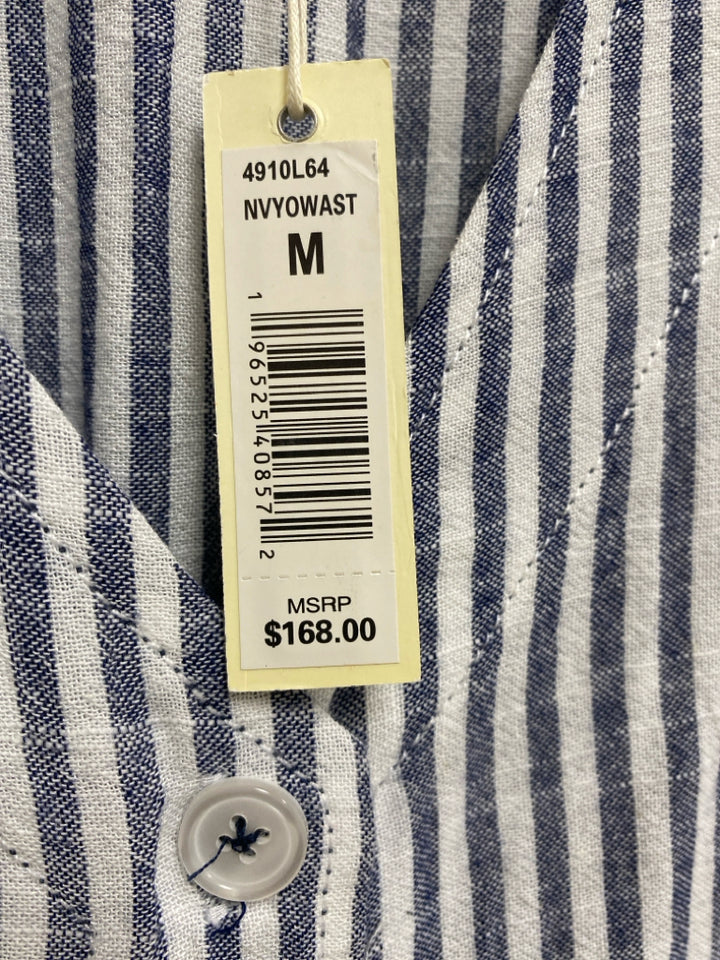 NWT Max Studio Size M Navy White Striped Puff Sleeve Ladies Dress