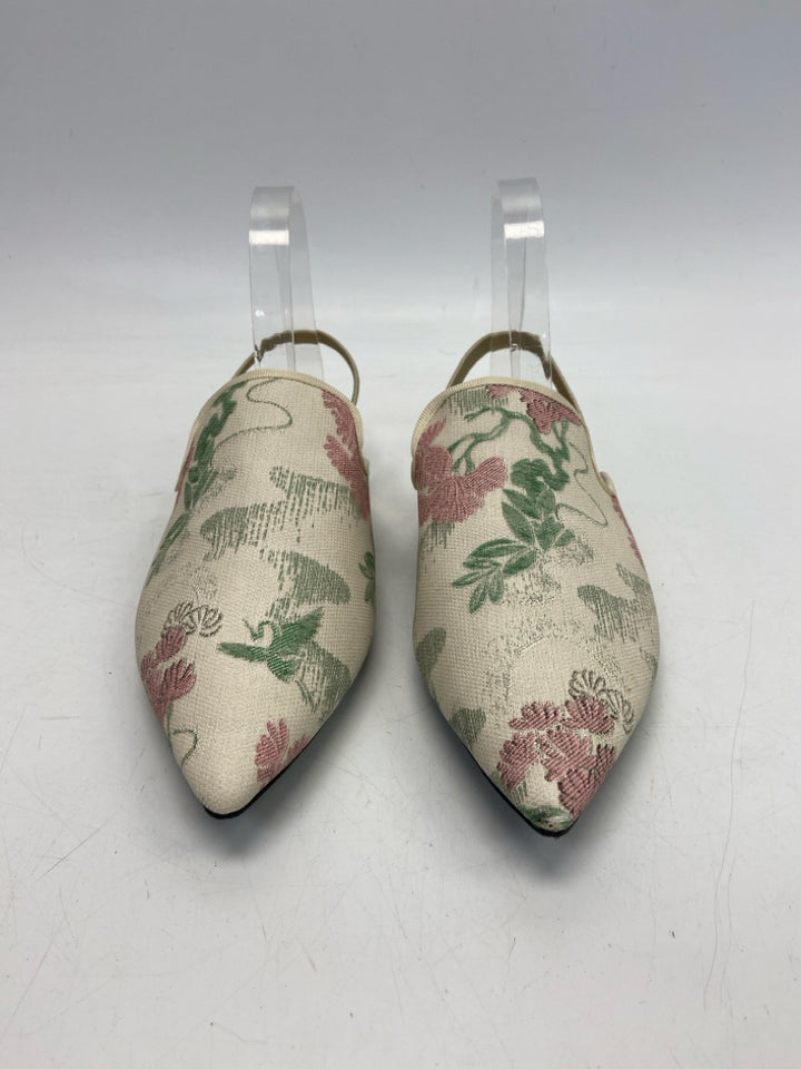 Size 43 Cream Green/Pink Floral Mules
