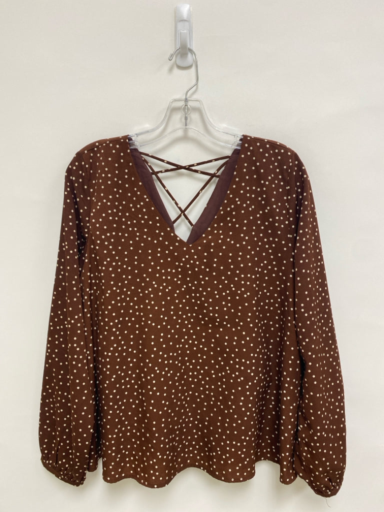 LUCCA Size M Brown White Dots V Neck Ladies Top