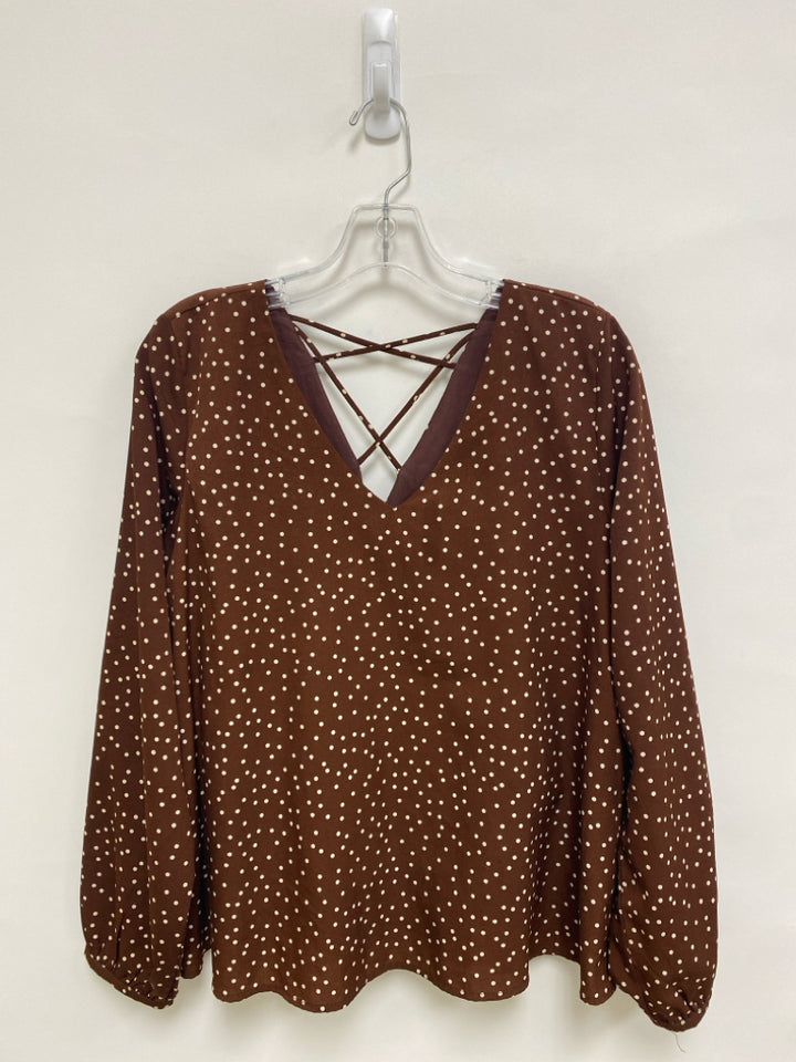 LUCCA Size M Brown White Dots V Neck Ladies Top