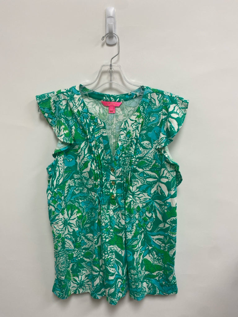 LILLY PULITZER Size S Green White Flowers Sleeveless Ladies Top