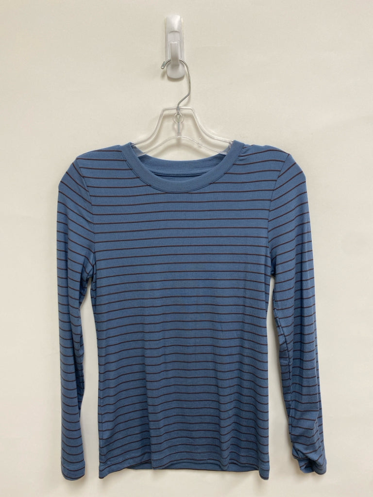 NWT LOFT Size MP Blue Brown Striped Long Sleeve Tee Petite Top