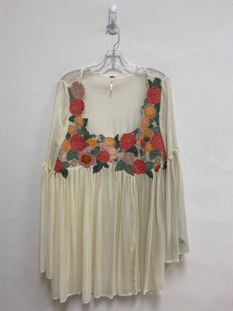 Free People Size L Ivory Multi Color Embroidered Tunic Sheer Ladies Top