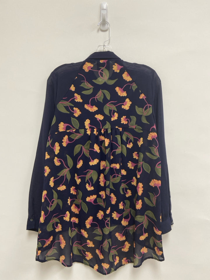 Maeve Size 4 Navy Gold/Pink Button Up Sheer Ladies Top