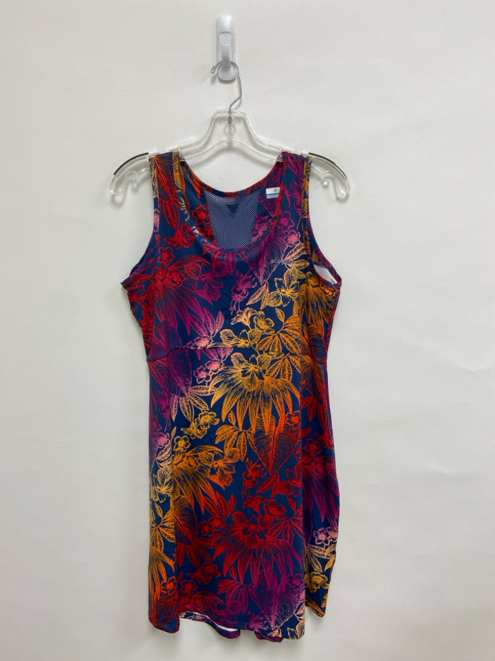 Columbia Size L Navy/Pink Orange/Multi Tropical Sleeveless Ladies Dress