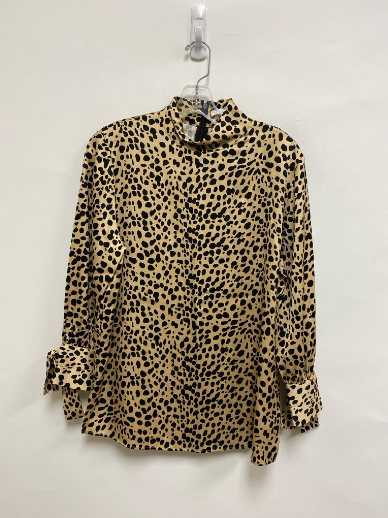 Hugo Boss Size 2 Tan Black Animal Print Mock Neck Ladies Top
