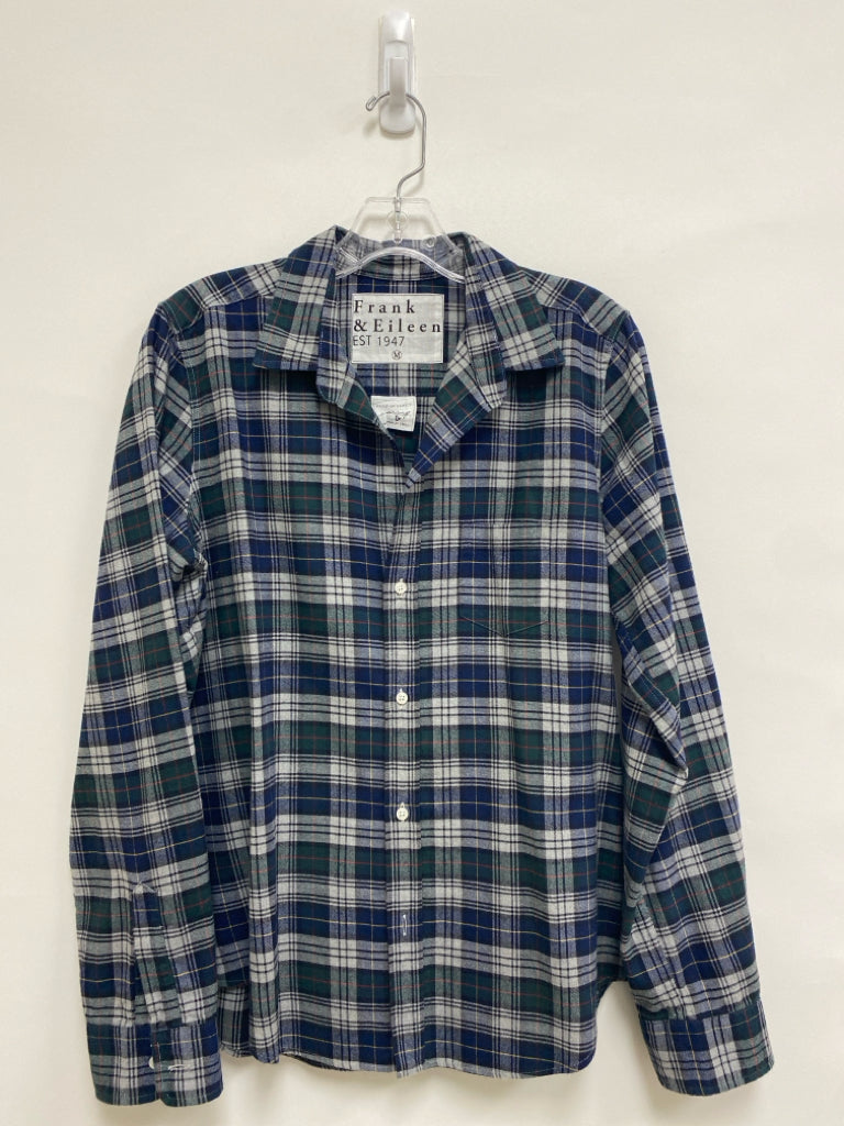 Frank &amp; Eileen Size M Gray/Navy Green Plaid Button Up Ladies Top