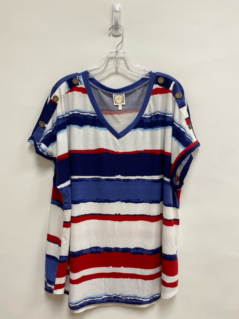 SIZE  3X Blue White/Red Striped Plus Size Top