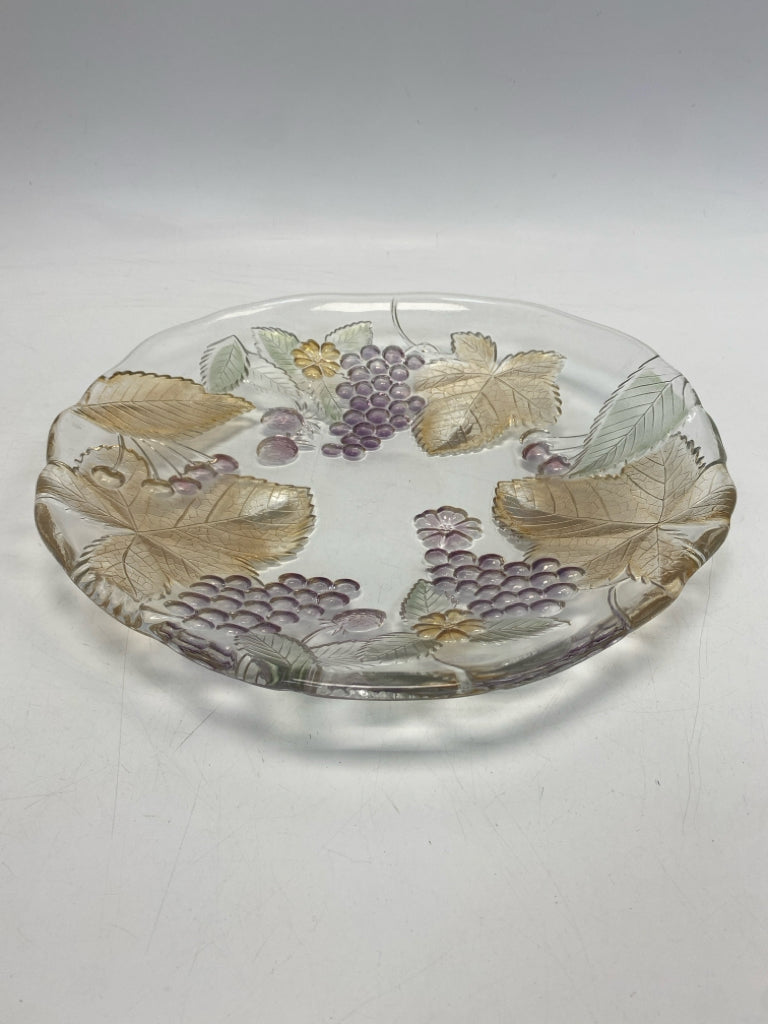 Mikasa Clear Purple/Tan Grapes Glass Serving Piece