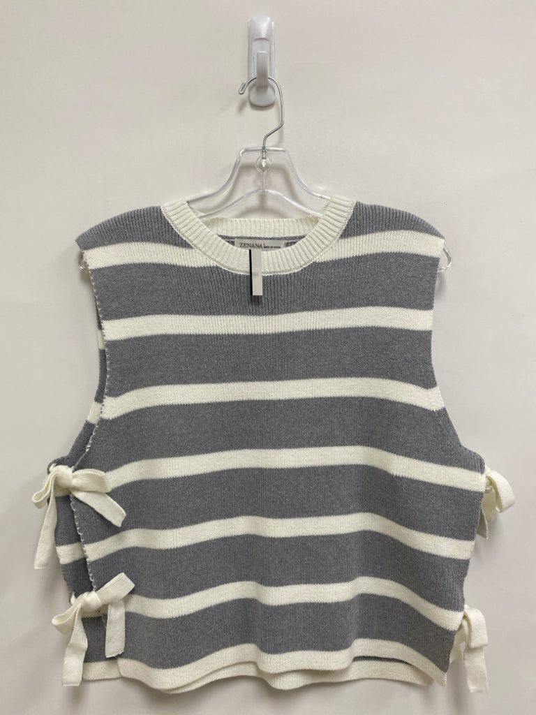NWT Zenana Size L Gray/White Stripes Ladies Sweater Vest