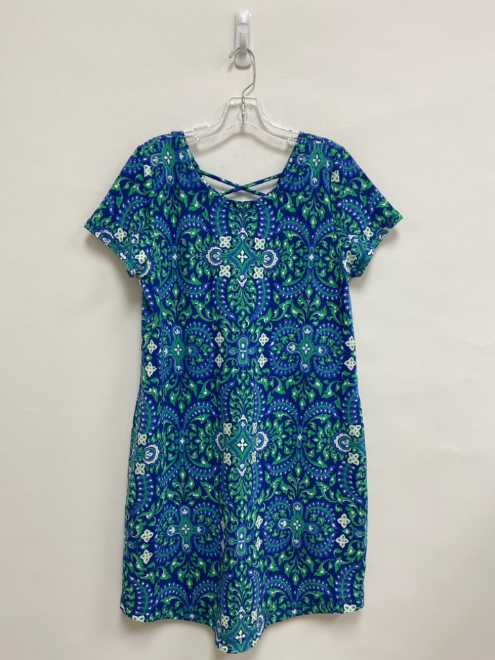 Talbots Size LP Blue Green/White Short Sleeve Petite Dress
