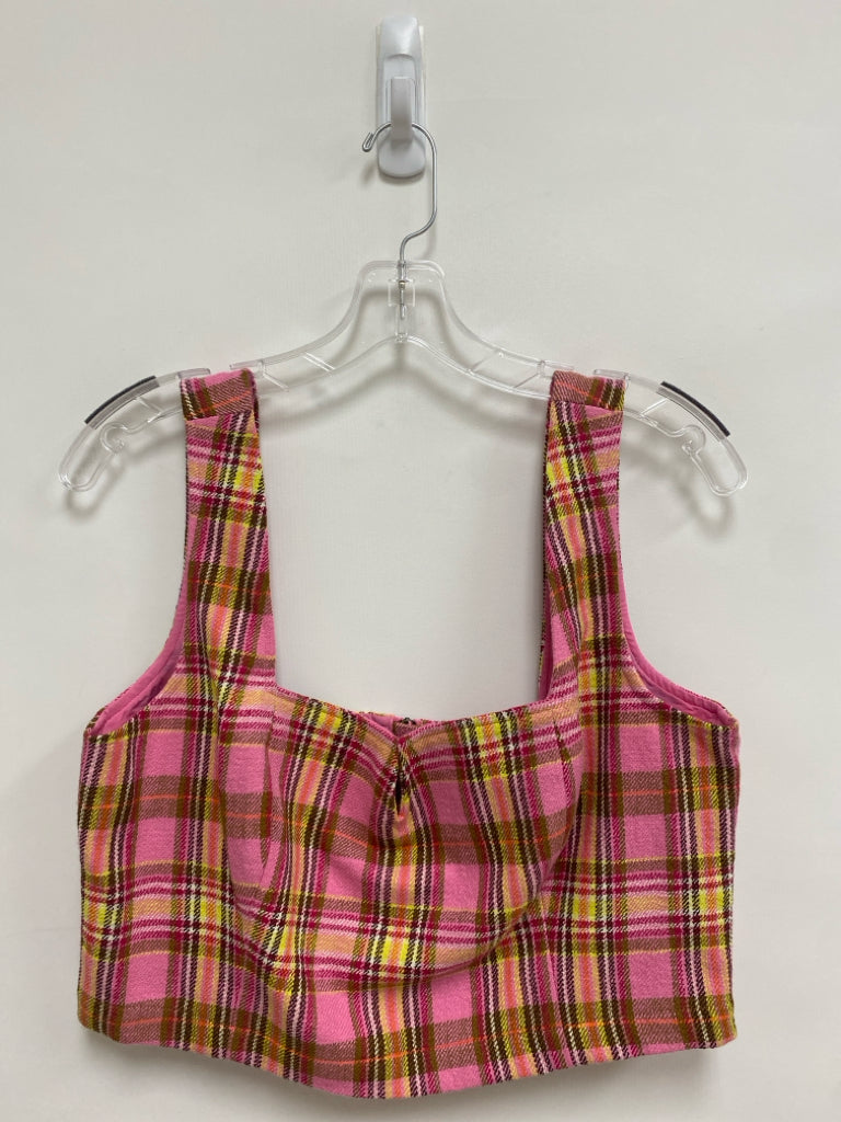 Maeve Size 12 Pink/Yellow Brown/White Plaid Tank Ladies Top