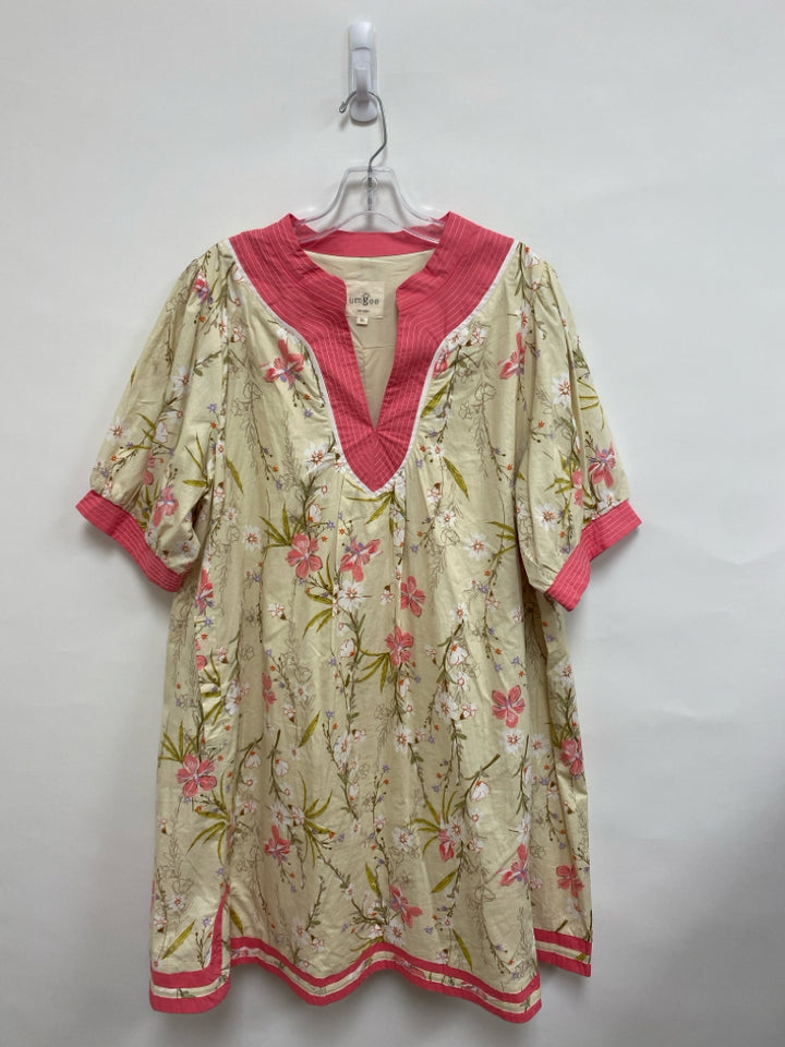 Umgee  SIZE  2X Cream/Coral Yellow/Multi Floral 3/4 Sleeve Plus Size Dress