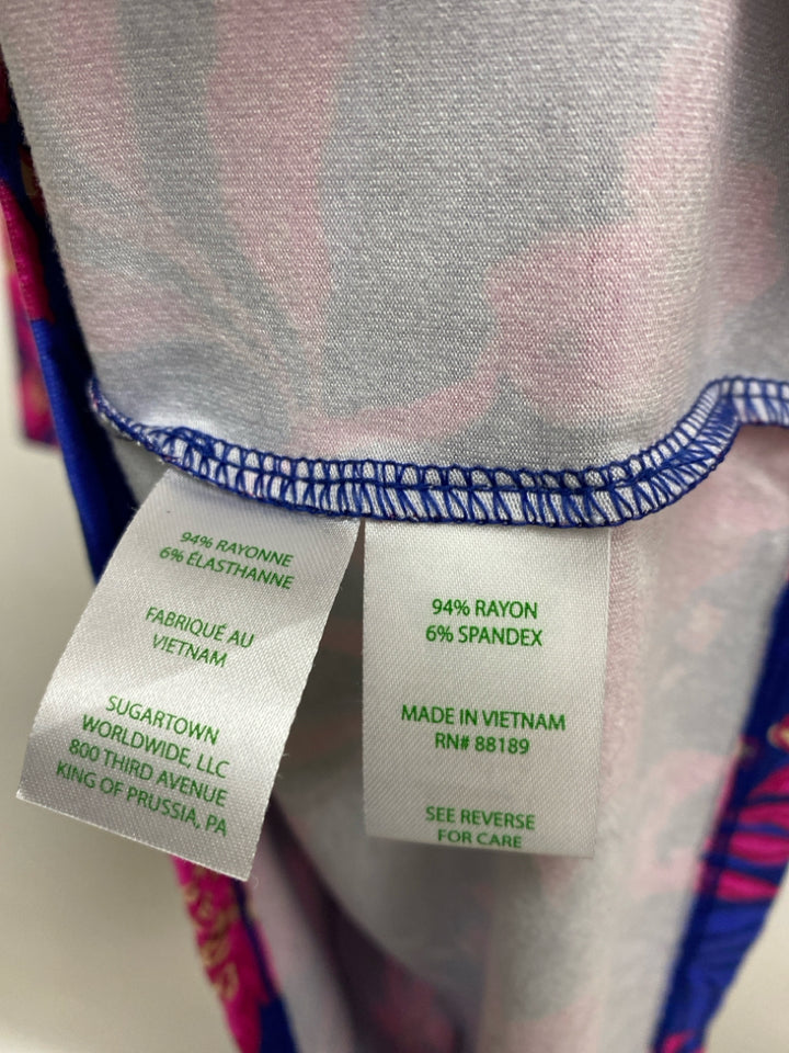 LILLY PULITZER Size M Navy Hot Pink Flowers Ladies Dress