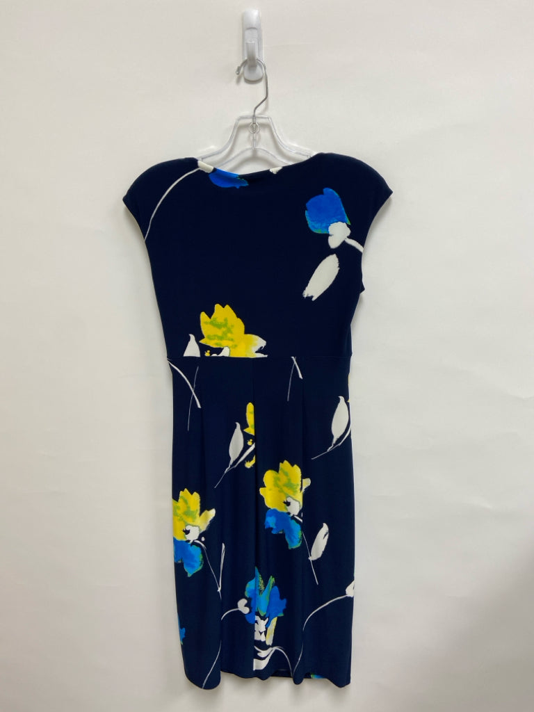 Lauren Ralph Lauren Size 4 Navy/Blue White/Yellow Flowers Ladies Dress