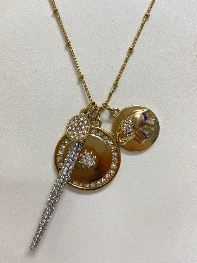 NWT Wht House/Blk Mkt Gold Color Clear Elephant Necklace