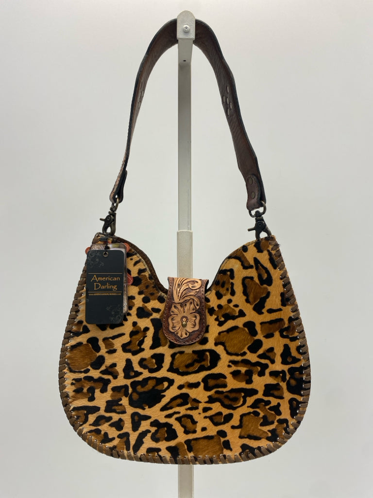 NWT American Darling Brown Animal Print Fur Handbag