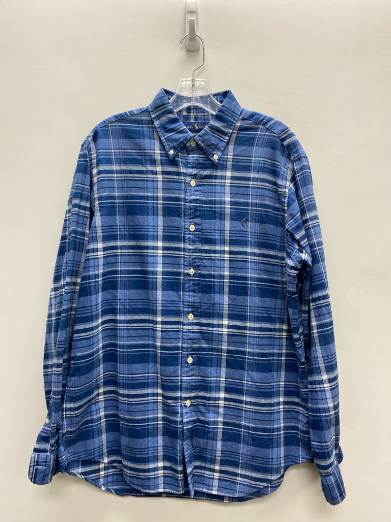 Ralph Lauren Size L Navy/Blue White Plaid Linen Men&