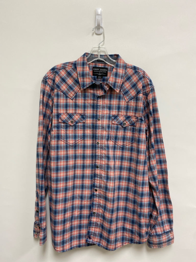 Cody James Size L Red/Blue Cream Plaid Button Up Men&
