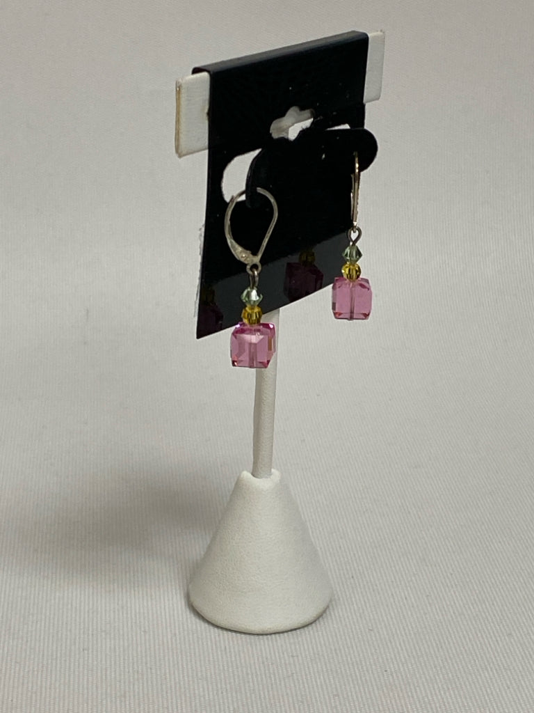 Silver Orange/Pink Beaded Earrings