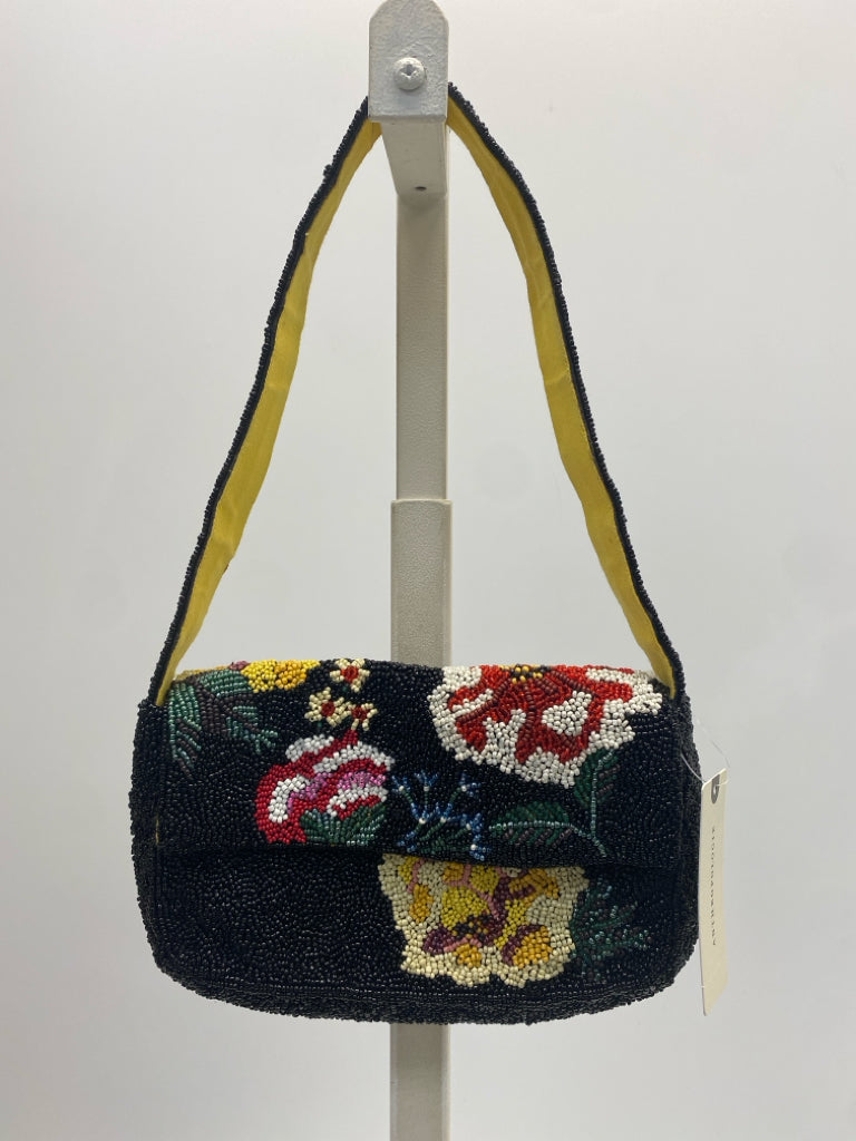NWT Anthropologie Black Multi-Color Beaded Handbag