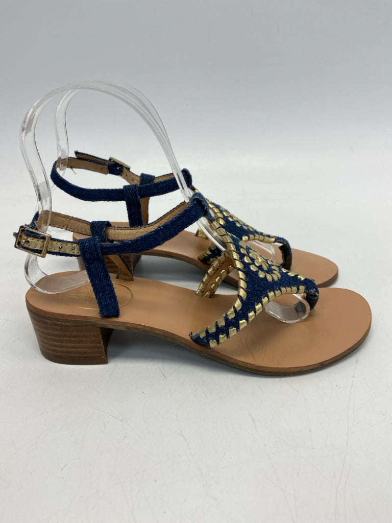 Jack Rogers SIZE 5.5 Denim Gold Stitching Girl&