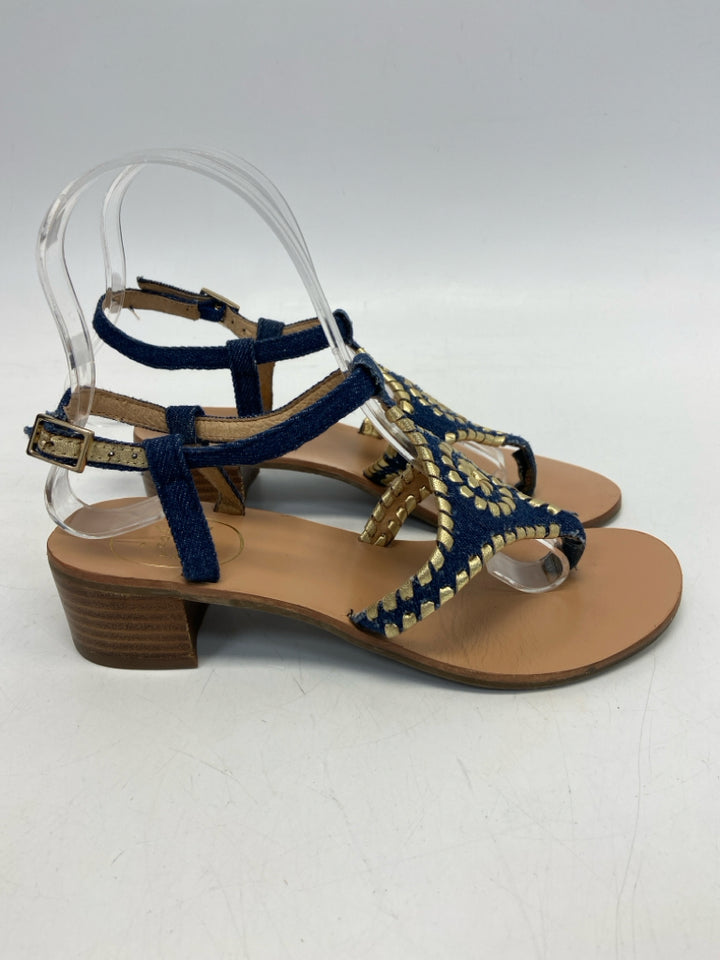 Jack Rogers SIZE 5.5 Denim Gold Stitching Girl&