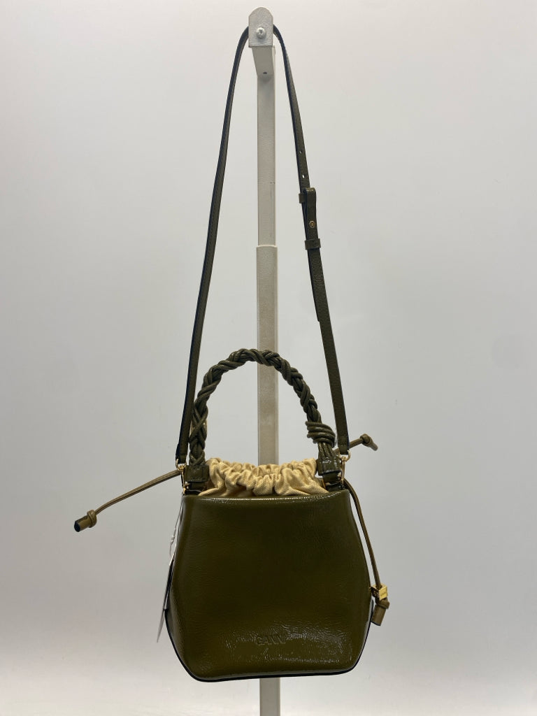 NWT Ganni Military Olive Bou Bucket Patent Bag
