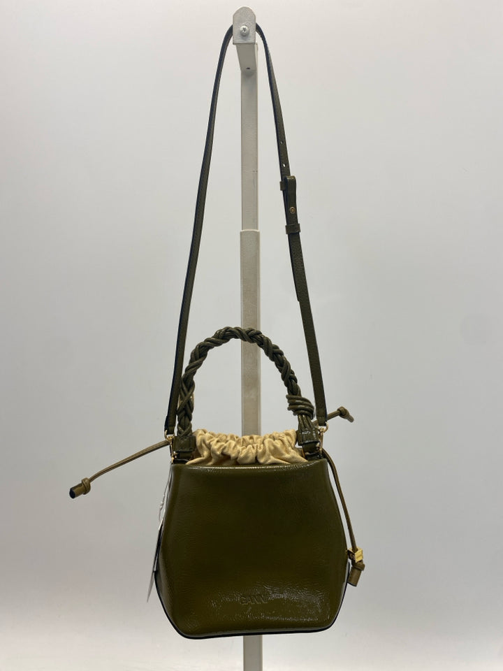 NWT Ganni Military Olive Bou Bucket Patent Bag