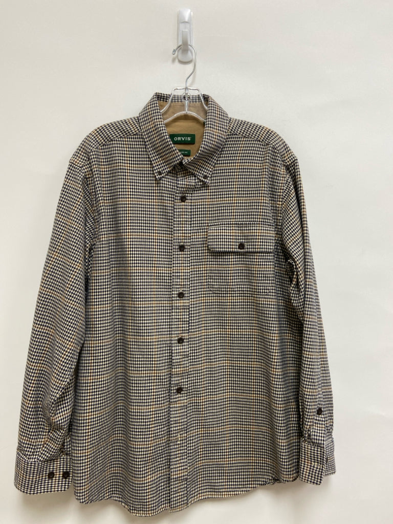Orvis Size L Navy Tan/Cream Houndstooth Men&