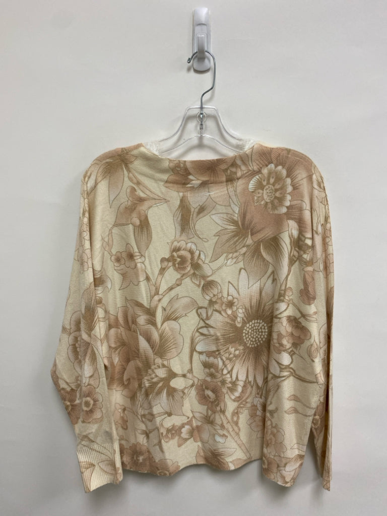 sioni Size M Ivory Taupe/Tan Floral Ladies Sweater