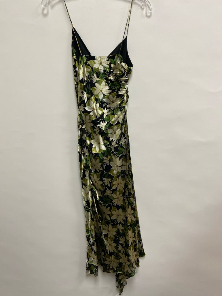 NWT Alice + Olivia Size 0 Black Green/Cream Flowers Sleeveless Ladies Dress