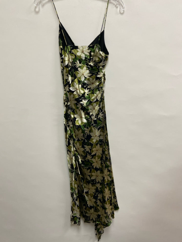 NWT Alice + Olivia Size 0 Black Green/Cream Flowers Sleeveless Ladies Dress