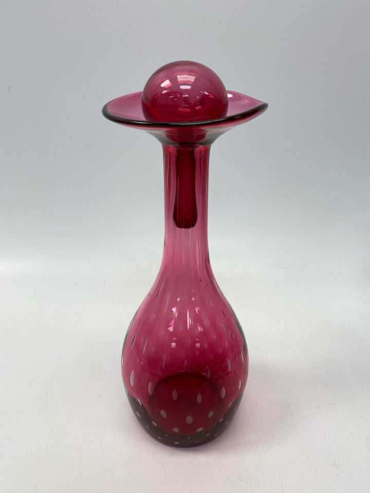 Cranberry Clear Cut-Glass Decanter