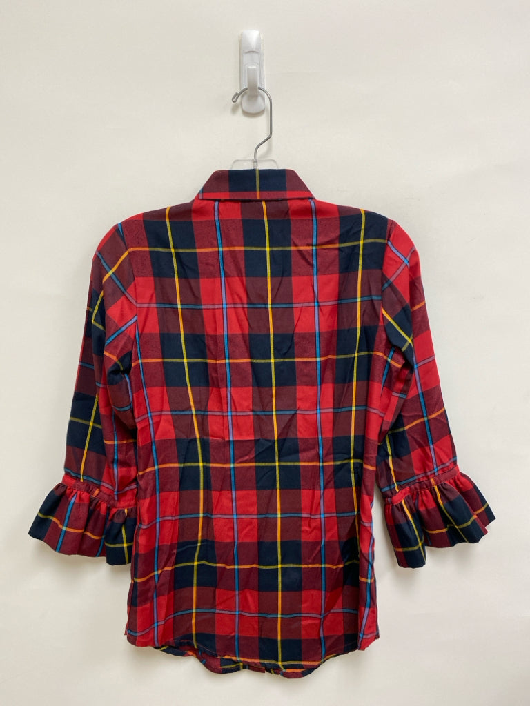 Gretchen Scott Size XS Red Blue/Multi Plaid Button Up Ladies Top
