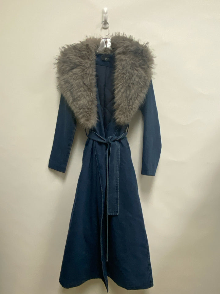 VICI Size S Denim Gray Wrap Faux Fur Collar Ladies Jacket