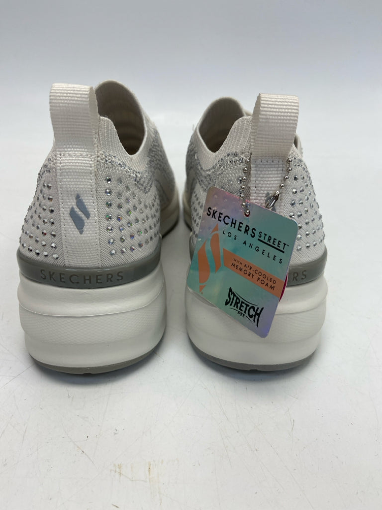 NWT Skechers US Shoe Size 7.5 White Silver Sequined Sneakers