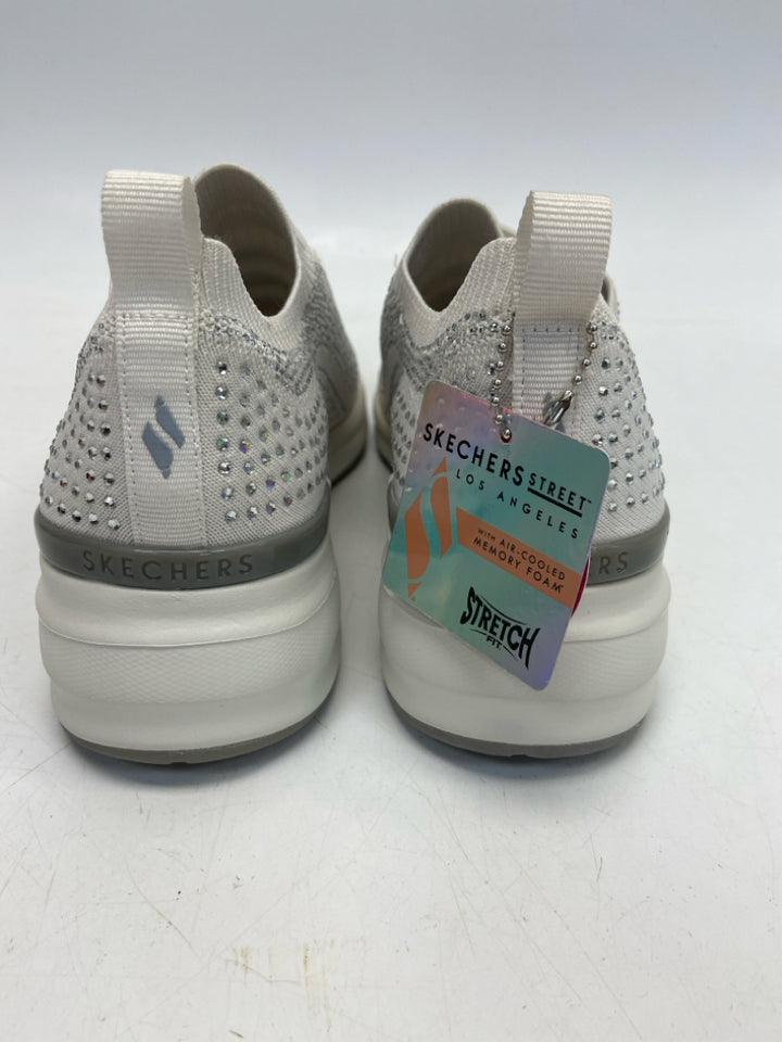 NWT Skechers US Shoe Size 7.5 White Silver Sequined Sneakers