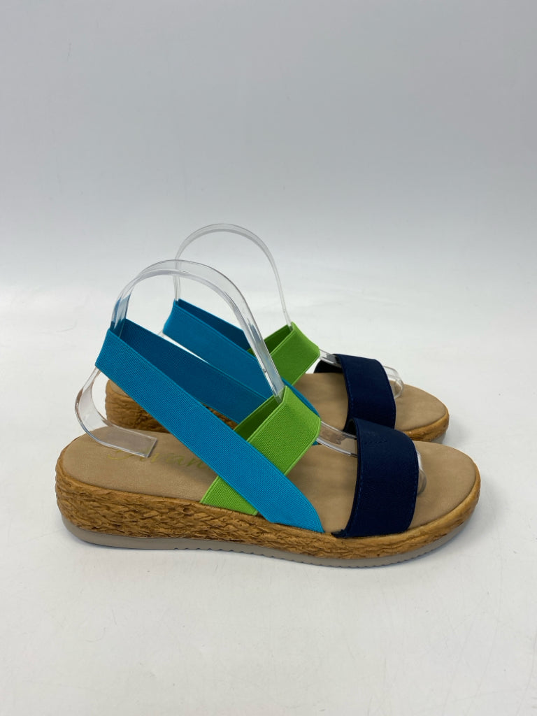 NWOT  Size 10 Navy Turq/green Sandals