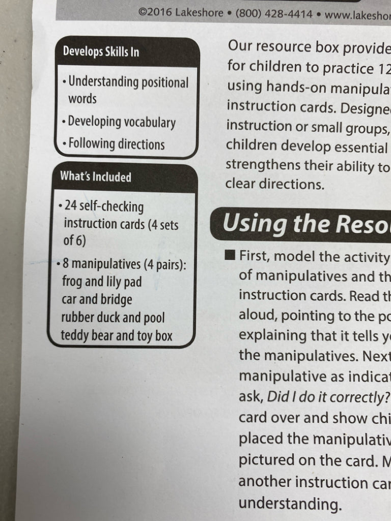 Lakeshore Positional Words Resource Box