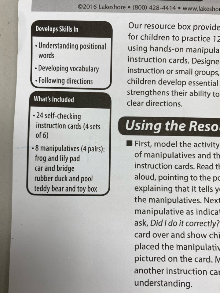 Lakeshore Positional Words Resource Box