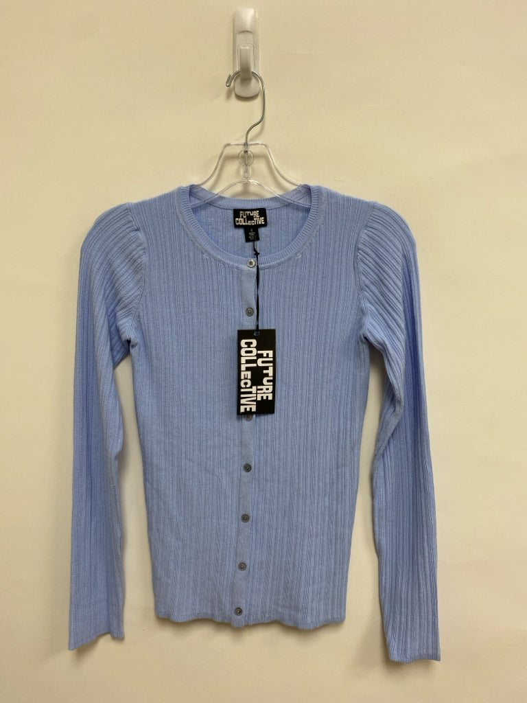 NWT FUTURE COLLECTIVE Size S Powder Blue Ribbed Cardigan Ladies Sweater