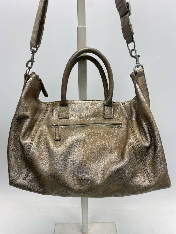 Ecco Brown Silver Metallic Handbag
