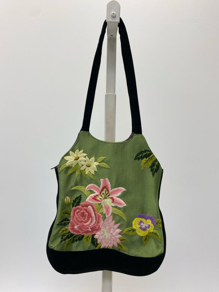 Old Shanghai Green Black/Multi Floral Handbag