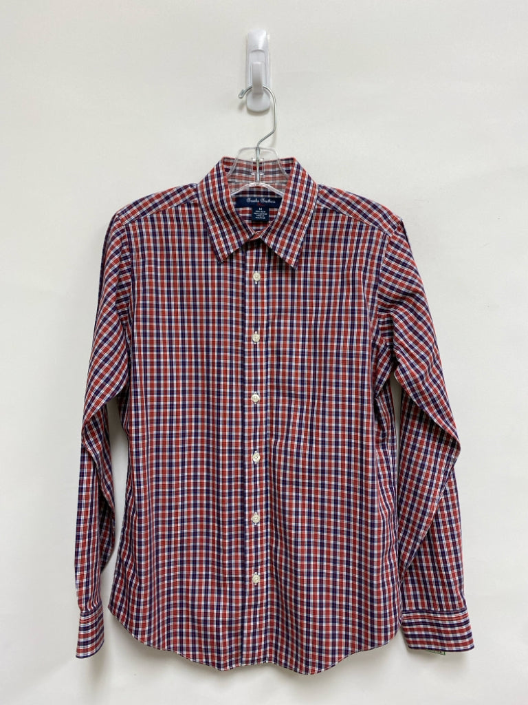 Brooks Brothers SIZE M Orange/Navy White Checkered Long Sleeve Boy&