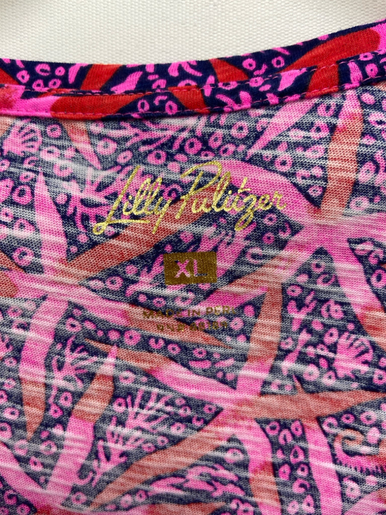 LILLY PULITZER Size XL Navy/Red Pink Starfish Long Sleeve Ladies Top