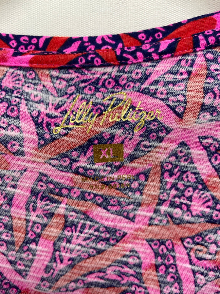 LILLY PULITZER Size XL Navy/Red Pink Starfish Long Sleeve Ladies Top