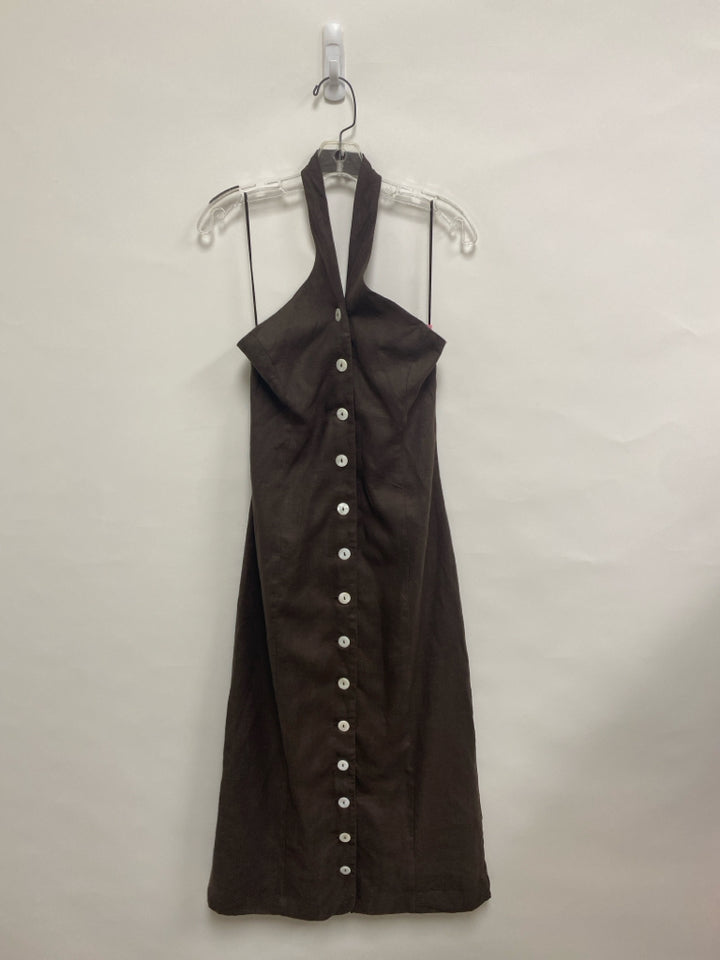 Size 8 Brown Halter Linen Ladies Dress