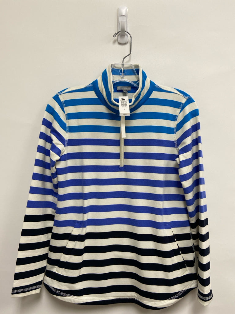 NWT Talbots Size P White/Blue Periwinkle Stripes Quarter Zip Petite Sweatshirt